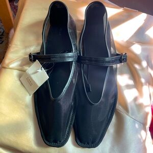 Zara Black Square-Toe Mesh Flats with Strap